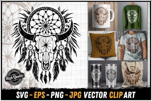 Decorative Cow Skull Dream Catcher Art Graphics
