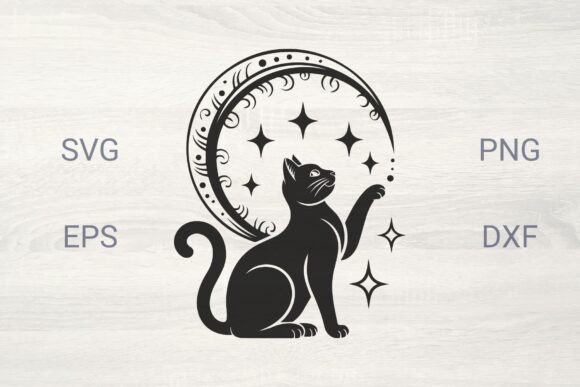 Decorative Moon with Black Cat SVG for Graphics and Illustrations