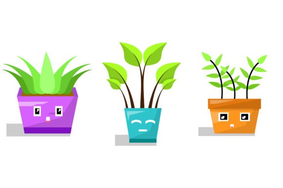 Decorative Plants Pot Purple Blue Brown Graphics