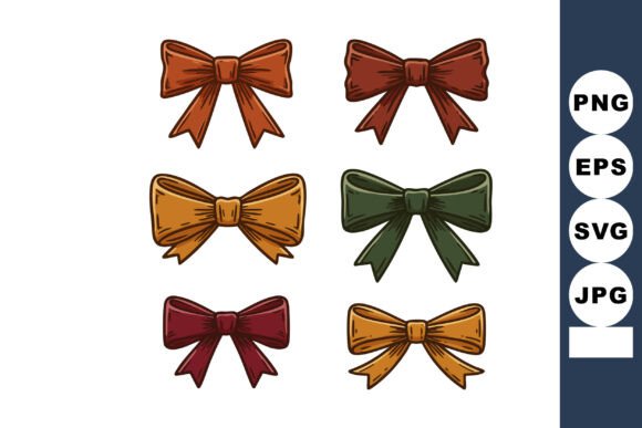 Hand Drawn Decorative Bow Set with Orang Graphics
